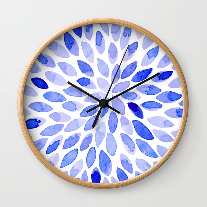 Watercolor brush strokes - blue Wall Clock