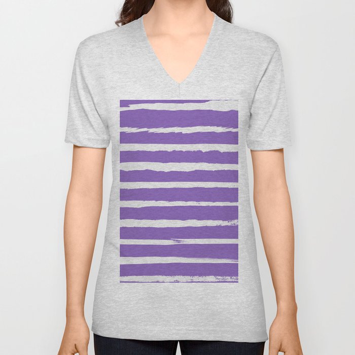 Irregular Hand Painted Stripes Purple V Neck T Shirt