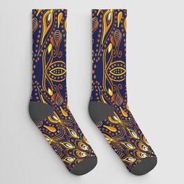 Flaming Gold Mandala on Dark Blue Socks