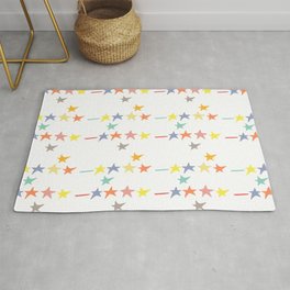 Multicolored doodle little falling stars and dashes on white pattern Rug