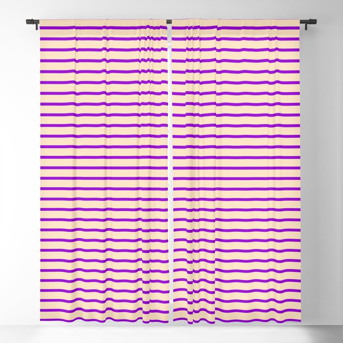 Dark Violet & Bisque Colored Stripes/Lines Pattern Blackout Curtain