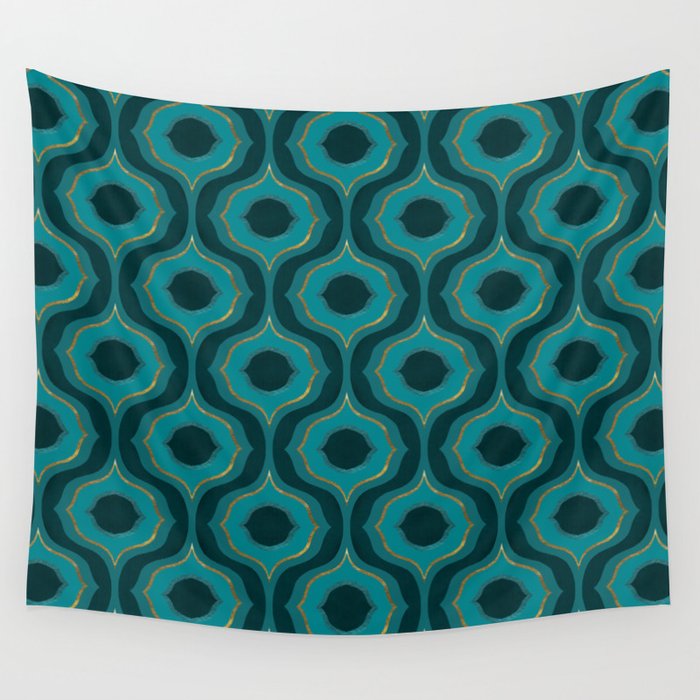60's Tessellation // Textured Teal Wall Tapestry