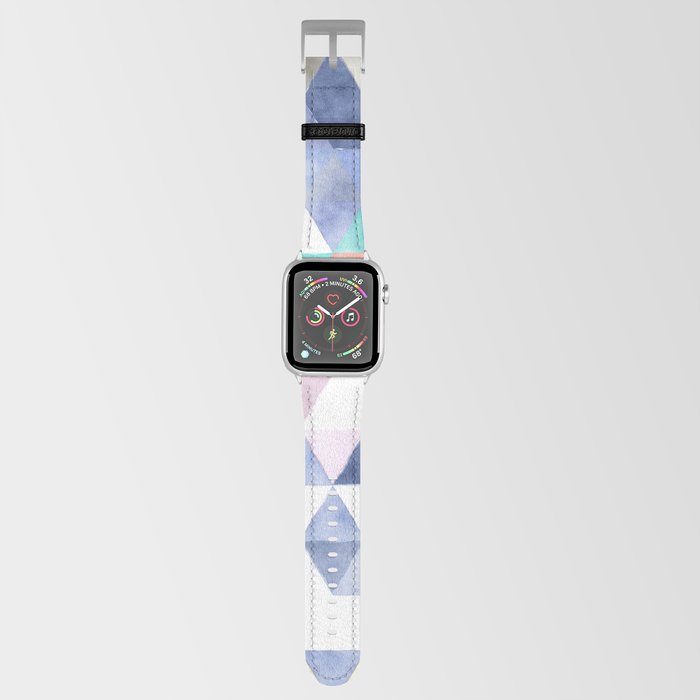 Abstract Blue Lilac Pink White Watercolor Argyle Triangles Apple Watch Band