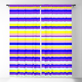 [ Thumbnail: Eyecatching Pink, Blue, Purple, Light Cyan & Yellow Colored Striped Pattern Blackout Curtain ]