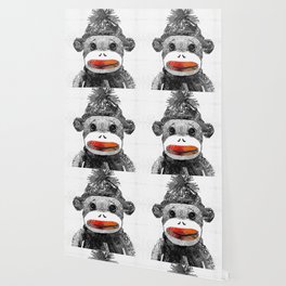 Sock Monkey Art In Black White And Red - By Sharon Cummings Wallpaper