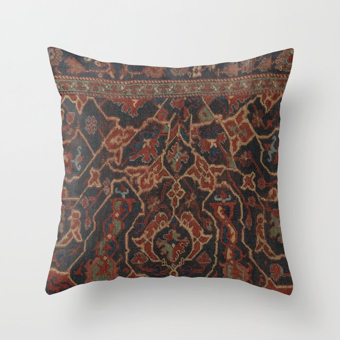 Boho Chic Dark II // 17th Century Colorful Medallion Red Blue Green Brown Ornate Accent Rug Pattern Throw Pillow