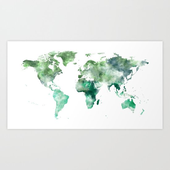 World Map Emerald Green Earth Art Print
