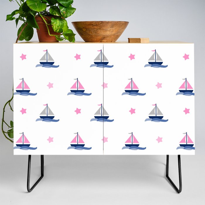 Nautical Pink Sailboat Girl Credenza