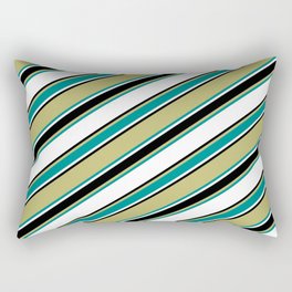[ Thumbnail: Dark Khaki, Dark Cyan, White & Black Colored Lined/Striped Pattern Rectangular Pillow ]