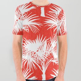 70’s Palm Springs Trees White on Red All Over Graphic Tee