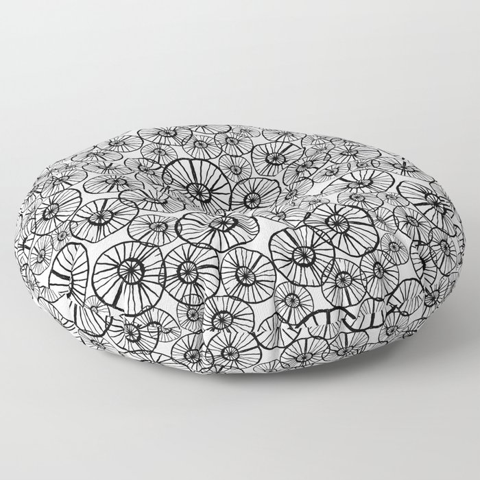 Lexi - squiggle modern black and white hand drawn pattern design pinwheels natural organic form abst Floor Pillow