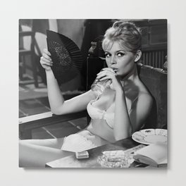 Brigitte Bardot Drinking and Smoking a Cigarette black and white photography / art photograph Metal Print | French, Bardot, Hollywood, Girlpower, Smoking, Starlet, White, Nude, Brigitte, Black 