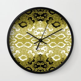 Snake skin scales texture. Seamless pattern black yellow gold white background. simple ornament Wall Clock