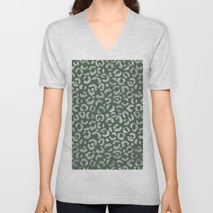 Green Glam Leopard Print 02 V Neck T Shirt