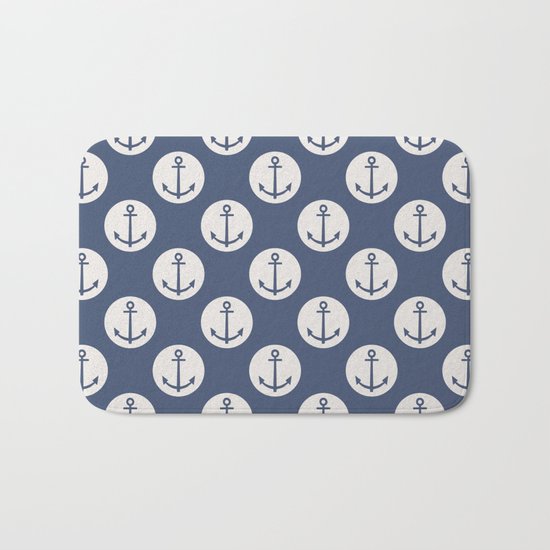 Blue Nautical Ships Anchor Bath Mat