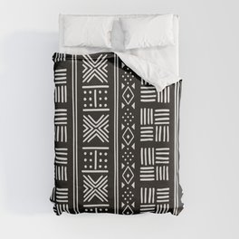 White on black lines & dots - abstract stripe geometric pattern Duvet Cover