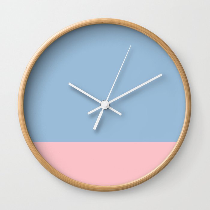 Minimalist Color Block Cuffed Solid in Pastel Light Blue and Baby Pink Wall Clock