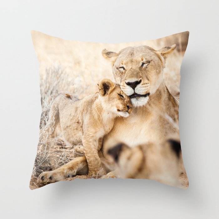 Lioness and a cub cuddling together; fine art travel photo Throw Pillow