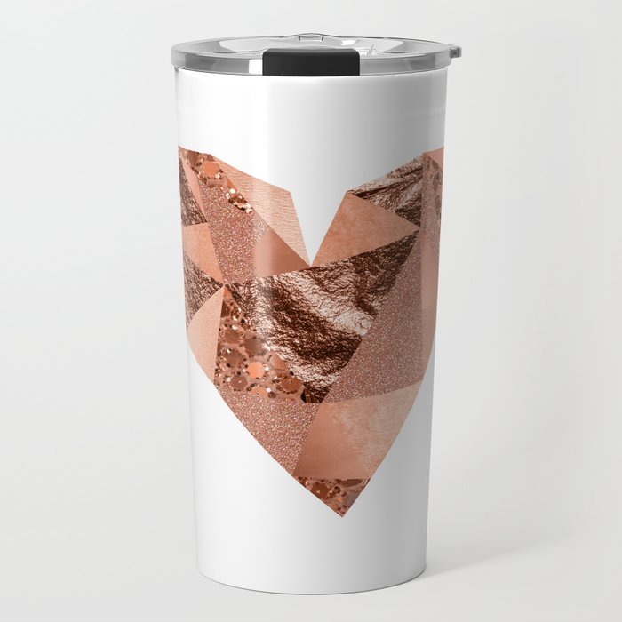 Rose gold geometric heart - glitter & foil Travel Mug