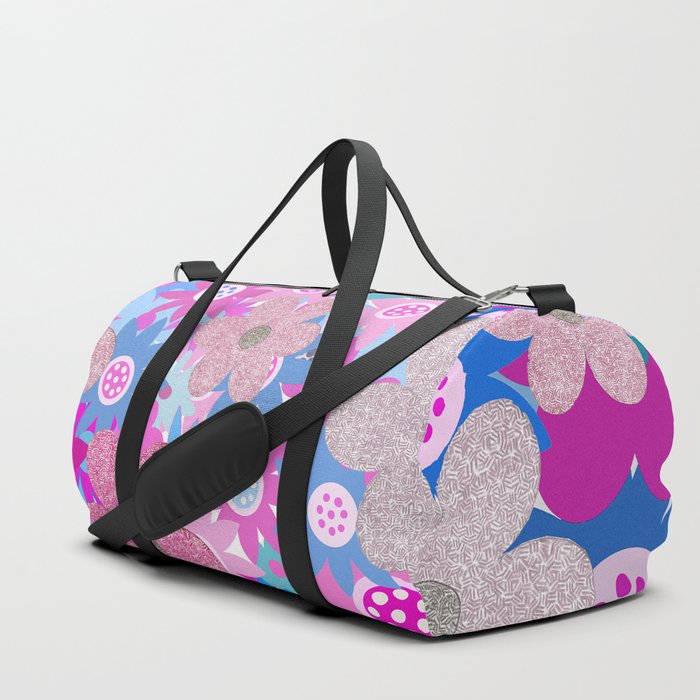 Pastel Pink and Aqua Flowers Duffle Bag