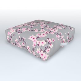 Cherry Blossom Pink Gray Outdoor Floor Cushion