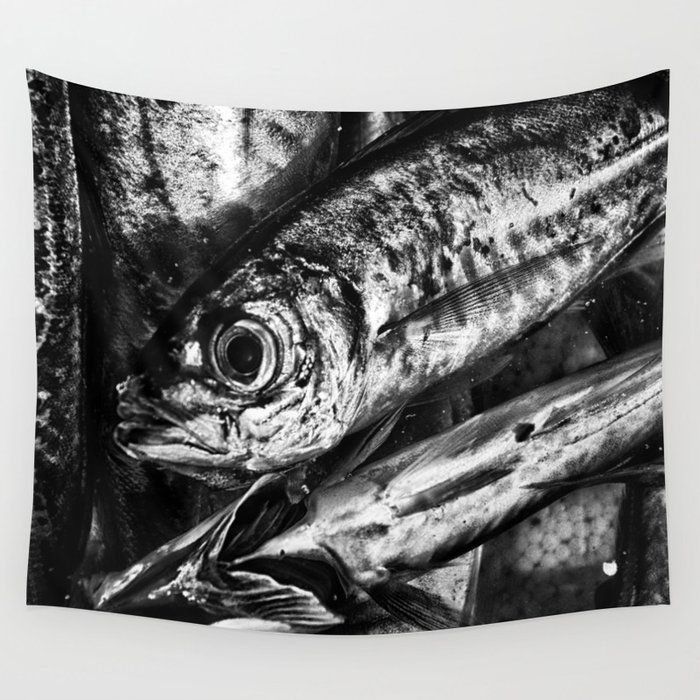 Fish in Fisherman's Market black and white photography - photographs Wall Tapestry