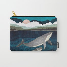Bond VI Carry-All Pouch | Grey, Nature, Gold, Digital, Ocean, Love, Pink, Whales, Sea, Mammal 