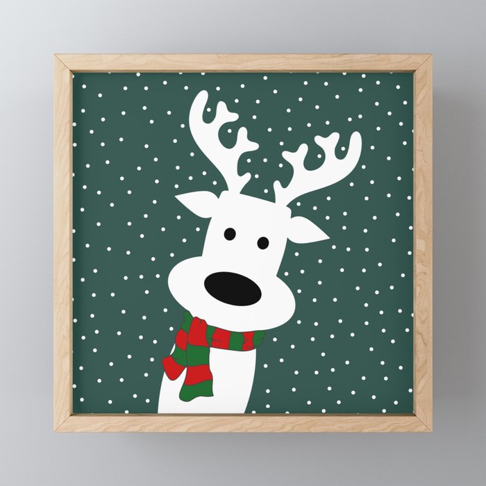 Reindeer in a snowy day (green) Framed Mini Art Print