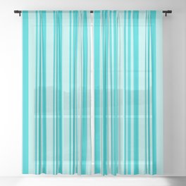 [ Thumbnail: Dark Turquoise and Turquoise Colored Lined/Striped Pattern Sheer Curtain ]