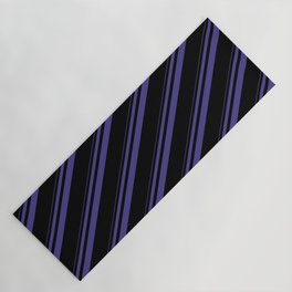 [ Thumbnail: Dark Slate Blue and Black Colored Striped Pattern Yoga Mat ]