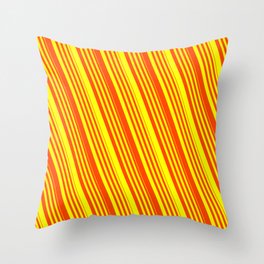 [ Thumbnail: Red & Yellow Colored Lined Pattern Throw Pillow ]