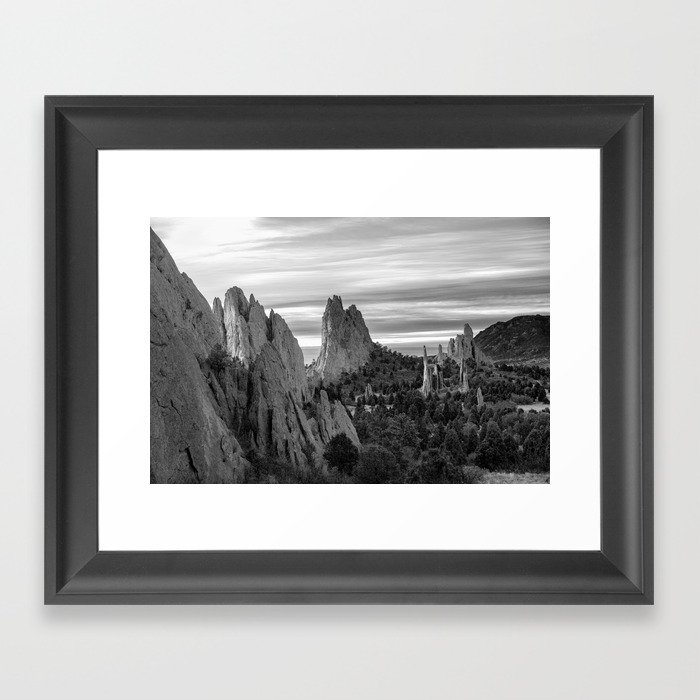 Garden of the Gods - Colorado Springs Landscape in Black and White Framed Art Print