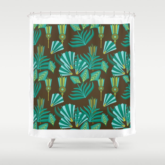 Art Deco blue and green pattern Shower Curtain