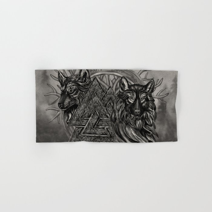 Valknut Symbol and Wolves Hand & Bath Towel
