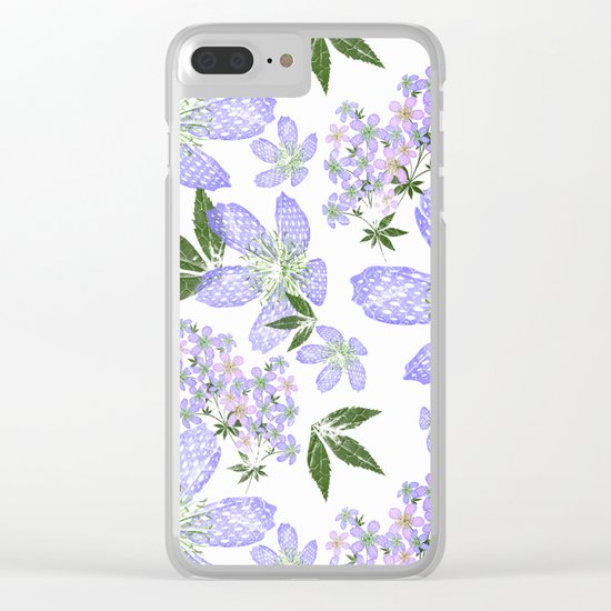 Delicate blue flowers on a white background. Clear iPhone Case