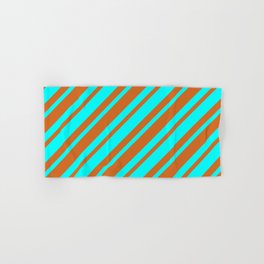 [ Thumbnail: Aqua and Chocolate Colored Lines Pattern Hand & Bath Towel ]