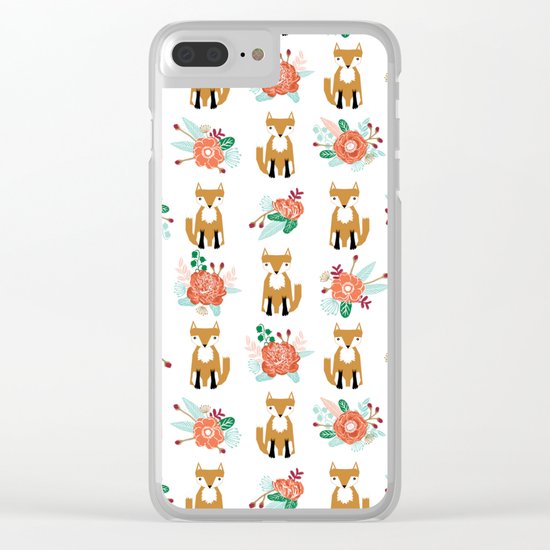 Autumn Fox florals cute bouquet foxy woodland kids baby gender neutral Clear iPhone Case