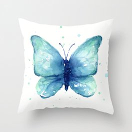 Blue Butterfly Watercolor Throw Pillow