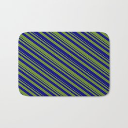 [ Thumbnail: Green & Blue Colored Striped/Lined Pattern Bath Mat ]