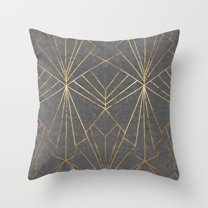 Art Deco In Gold Grey Large Scale Throw Pillow By