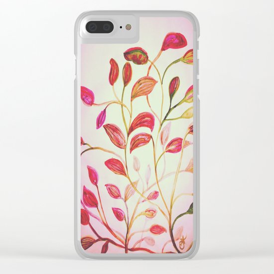 Red and Green Leaves! On Pink! Spring Clear iPhone Case