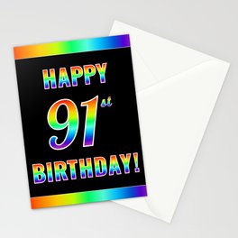 [ Thumbnail: Fun, Colorful, Rainbow Spectrum “HAPPY 91st BIRTHDAY!” Stationery Cards ]