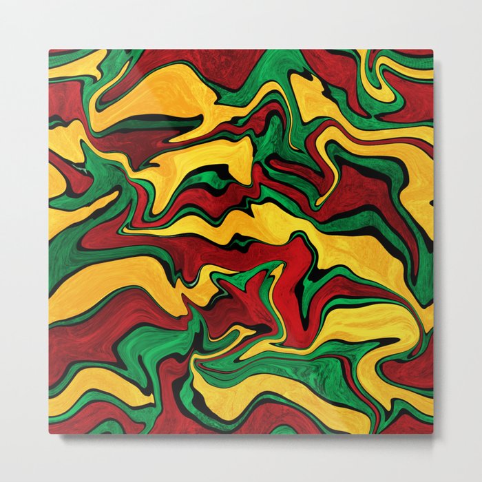 Rasta abstract fluid art, reggae colors liquid marble pattern Metal Print