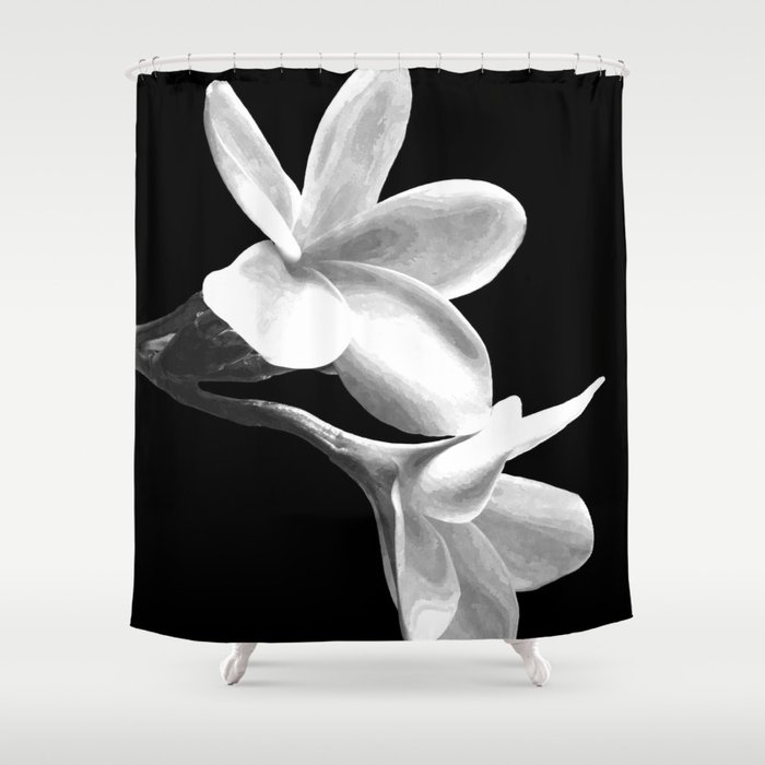 White Flowers Black Background Shower Curtain By Alemi Society6