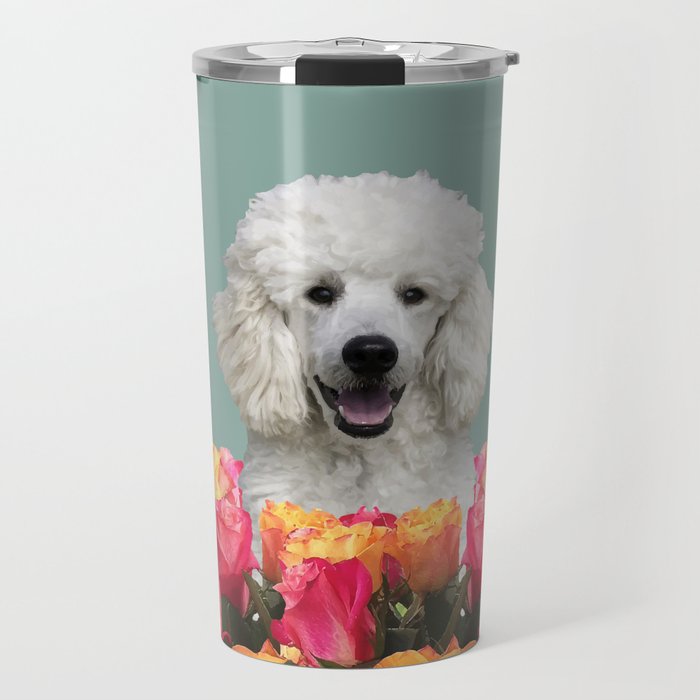 Poodle with red and yellow Roses Travel Mug
