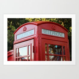 Red British Telephone Kiosk, Red Phone Box in London Art Print