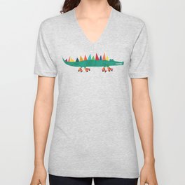 Crocodile on Roller Skates V Neck T Shirt
