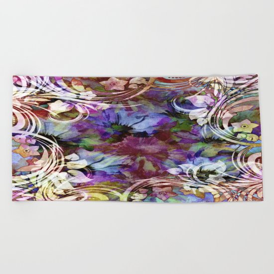 Fancy Midnight Floral Beach Towel