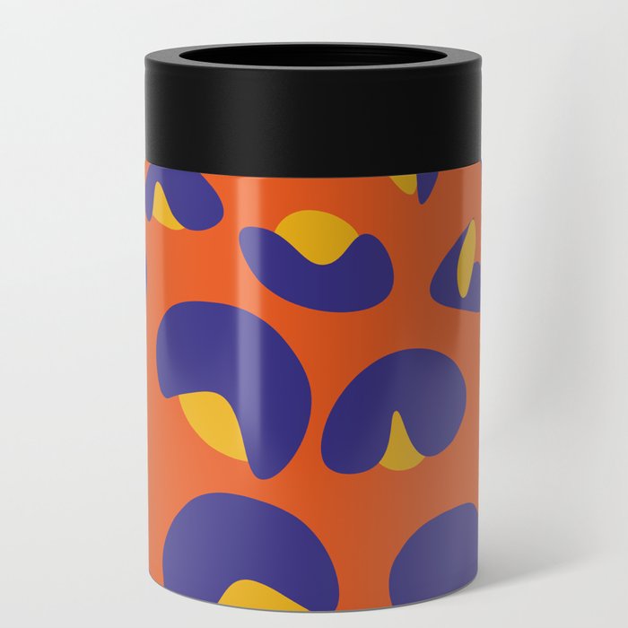 Abstract Seamless Leopard Print Pattern - Dark Slate Blue and Halloween Orange Can Cooler