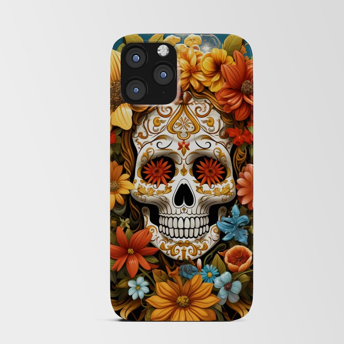 Sugar skull with flowers #7 iPhone Card Case